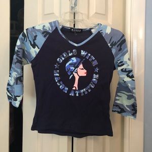 3/4 sleeve blue camouflage tee